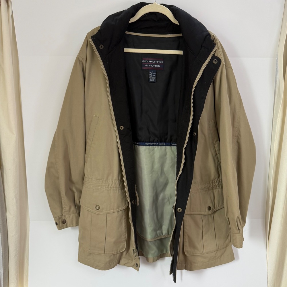Roundtree & Yorke Men's Tan‎ Khaki Full Zip Coat Jacket Medium Cotton Blend